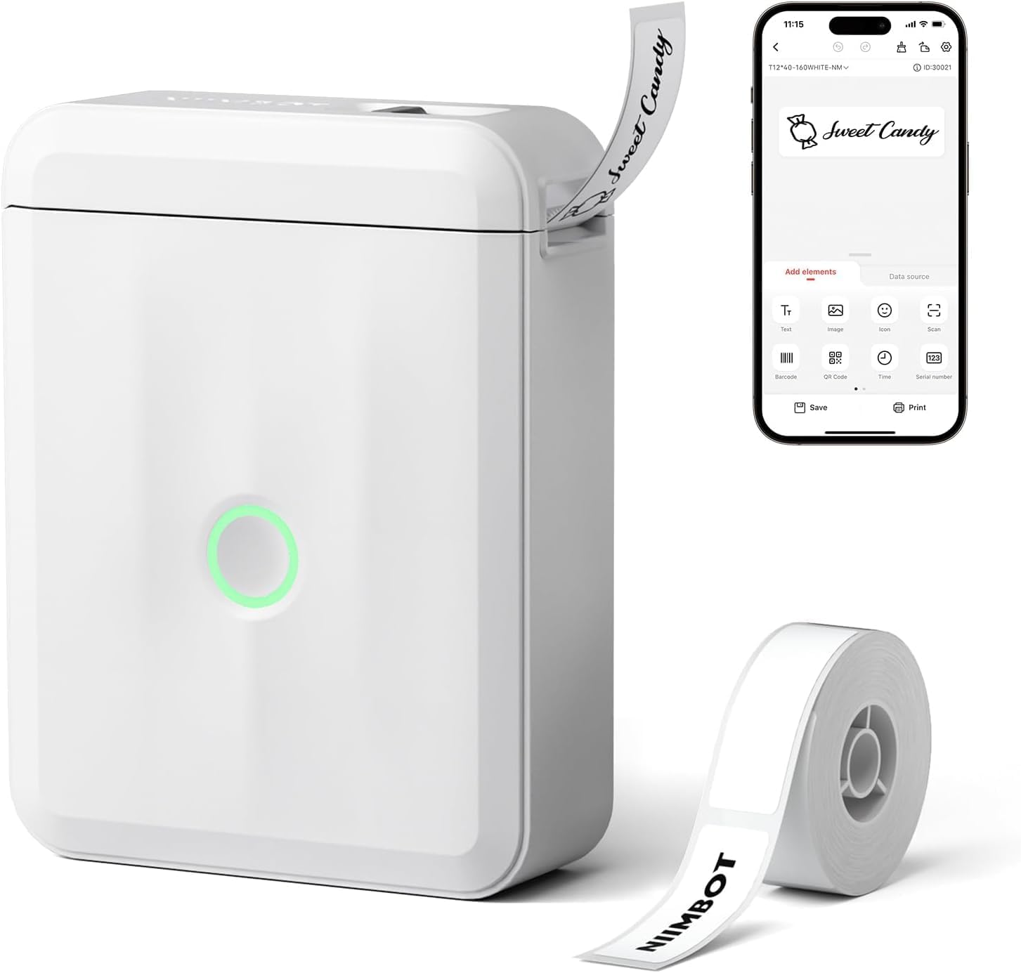 MOLOR D110_M Mini Label Maker Machine with Tape, Portable Bluetooth Thermal Printer, Sticker Maker Mini Label Maker with Multiple Templates for Office Organization Home Kitchen School, White