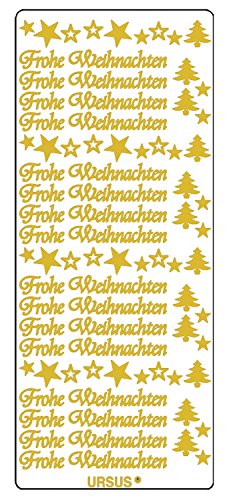 Ursus 59300059 - Kreativ Sticker Frohe Weihnachten 1 gold 5 Blatt selbstklebend Ideal zur Kartengestaltung und zum Dekorieren von Geschenken Stickerbogen ca. 10 x 23 cm