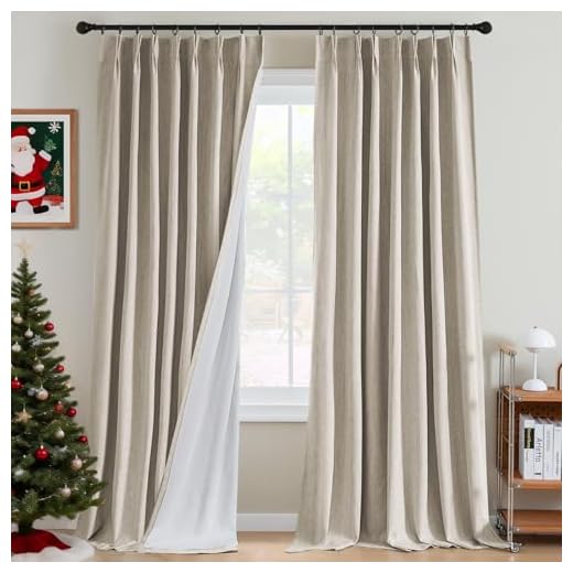 H.VERSAILTEX Pinch Pleated Full Blackout Curtains Linen Blended Chenille Blackout Curtains 96 inch Long 2 Panels Bedroom Thermal Insulated Farmhouse Neutral Track Drapes with Hooks, Heather Natural