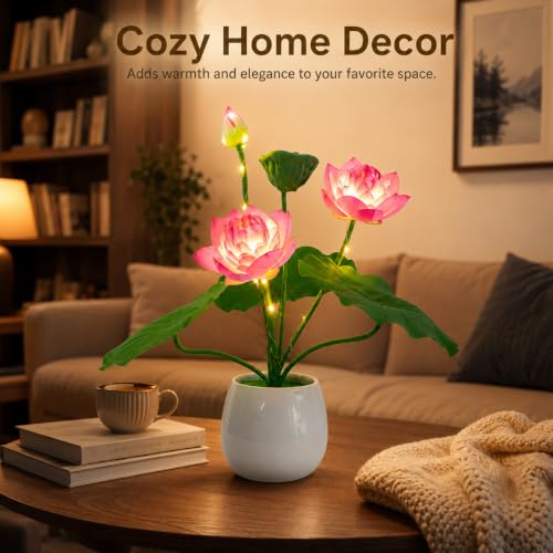 Strackvial Artificial Flower Night Light, USB Plug-in Lotus Flower with Vase Lamp, Infinite Dimming Ambient Light, LED Desktop Decorative Landscape Lights for Festival Party Home Decor (Pink Lotus) by Strackvial - Used condition - Image 8