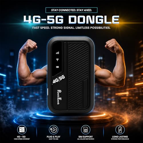 Image of PunnkFunnk 4G /5G LTE WiFi Dongle, SIM Card Slot with Up to 300Mbps WiFi Hotspot, Hotspot Device with All Sim Network Support, 3000Mah Battery, High-Speed Wireless Internet (Black)