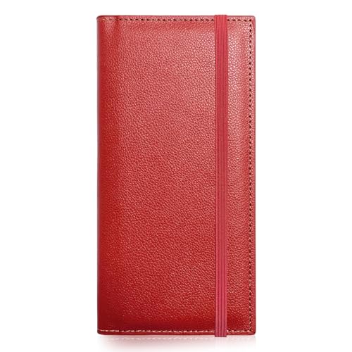 LLi Cufite Leather Checkbook Cover for Top & Side Tear Registers Duplicate Checks with Plastic Insert Flap Pen Holder Slim Wallet Card Holder for Men Women (RED with Strap)