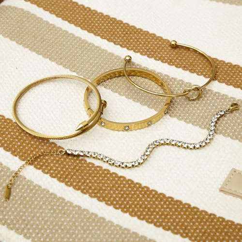 Lamdo 18K Nail Love Bangle Bracelet Set, Cubic Zircon Stacked Flexible Wide Wristband for Women - Gifts for Women's Day and Mother's Day4