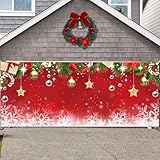 Blulu クリスマスガレージドアバナー デコレーション ファブリック 冬 雪の結晶 クリスマスガレージドア背景 屋内 屋外 クリスマス ホリデー パーティー 景品(プレーンスタイル)