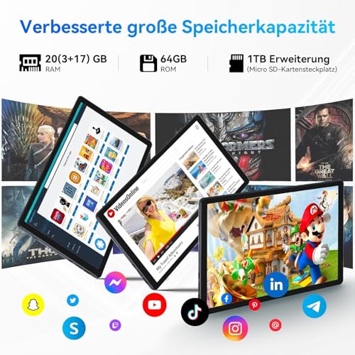 Muisoo Tablet Android 15, 10 Pollici, 20 Gb + 64 Gb (Espandibile A 1 Tb), Tablet Android Con Bluetooth 5.3, Wifi 6, Doppia Fotocamera, 5 Mp + 8 Mp, Face Id, 4G Dongle Wireless (Bianco) - 4