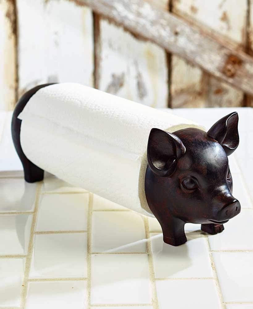 Decorate Your Kitchen with an Elegant Hand Painted Paper Towel Holder (Black Pig)