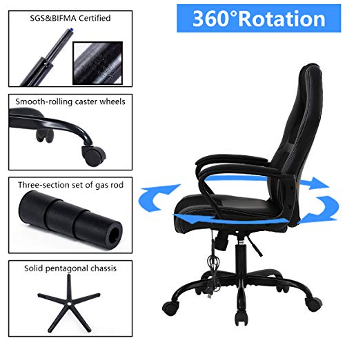 Gaming Chair Desk Chairs Ergonomic Office Chair Comfortable Massage Computer Desk Chair With Adjustable Backrest And Height, Pu Leather Executive Pc Swivel Chair Chair With Lumbar Support (Black) #TOP3