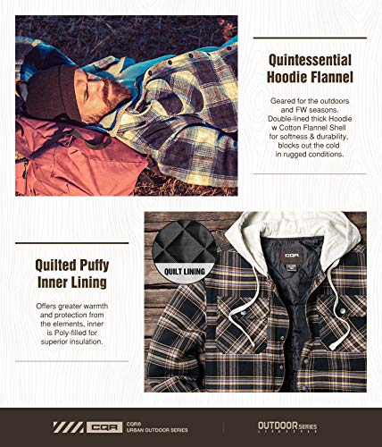 Cqr Men's Hooded Quilted Lined Flannel Shirt Jacket, Long Sleeve Plaid Button Up Jackets, Quilted Lined Green Ombre, Large #TOP6