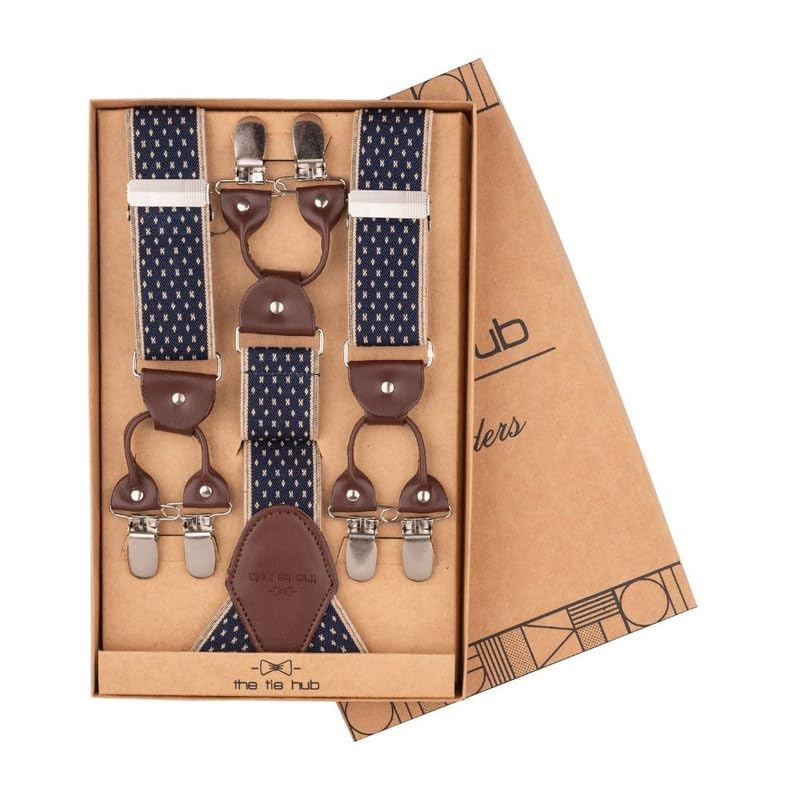 Image of The Tie Hub Suspenders for Men Elastic Adjustable Y Back Braces with Strong Metal Clips for Wedding Formal Office Wear