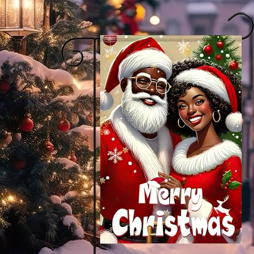 Image of BlissYard Christmas Santa Couple Garden Flag 12x18 Inch Polyester