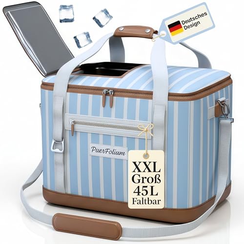 PuerFolium Kühltasche 45L Groß Faltbar XXL Wasserdicht Tragbar Mit Oberklappe Für Strand Camping Auto Picknick Einkauf R...