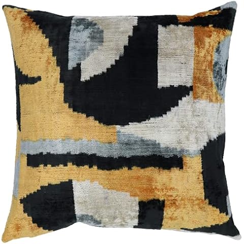 CANVELLO Handmade Decorative Throw Pillow with Down Filled Cushion Insert, Black Gray Gold Abstract Design Soft Velvet Silk Square Throw Cushion Cover for Living Room Sofa Couch, 20" x 20" in Cover