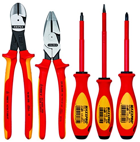 Review Product Knipex 989822US 5-Piece 1000V Insulated High Leverage Pliers and Screwdriver Tradesman Tool Set