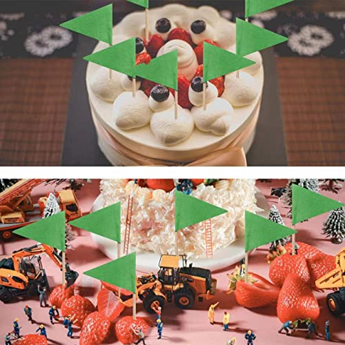 100 Pcs Solid Green Toothpick Flags Small Mini Plain Green Color Triangle Stick Cupcake Toppers Flags Diy Decoration #TOP4
