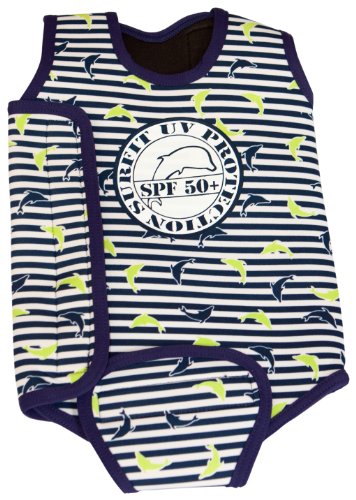 Surfit Boy's Dolphin Striped Baby Wrap Wetsuit - Navy/White, 0-6 Months