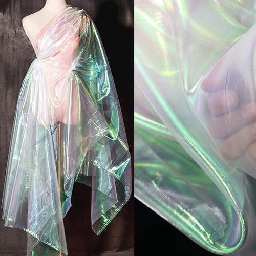 3 Yard Sheer Iridescent Organza Fabric Magic Laser Holographic Gauze Fabric for Costume Curtain Shiny Photography Background Party DIY Supplies Wedding Home Decor (59 Inches Wide-Magic White)