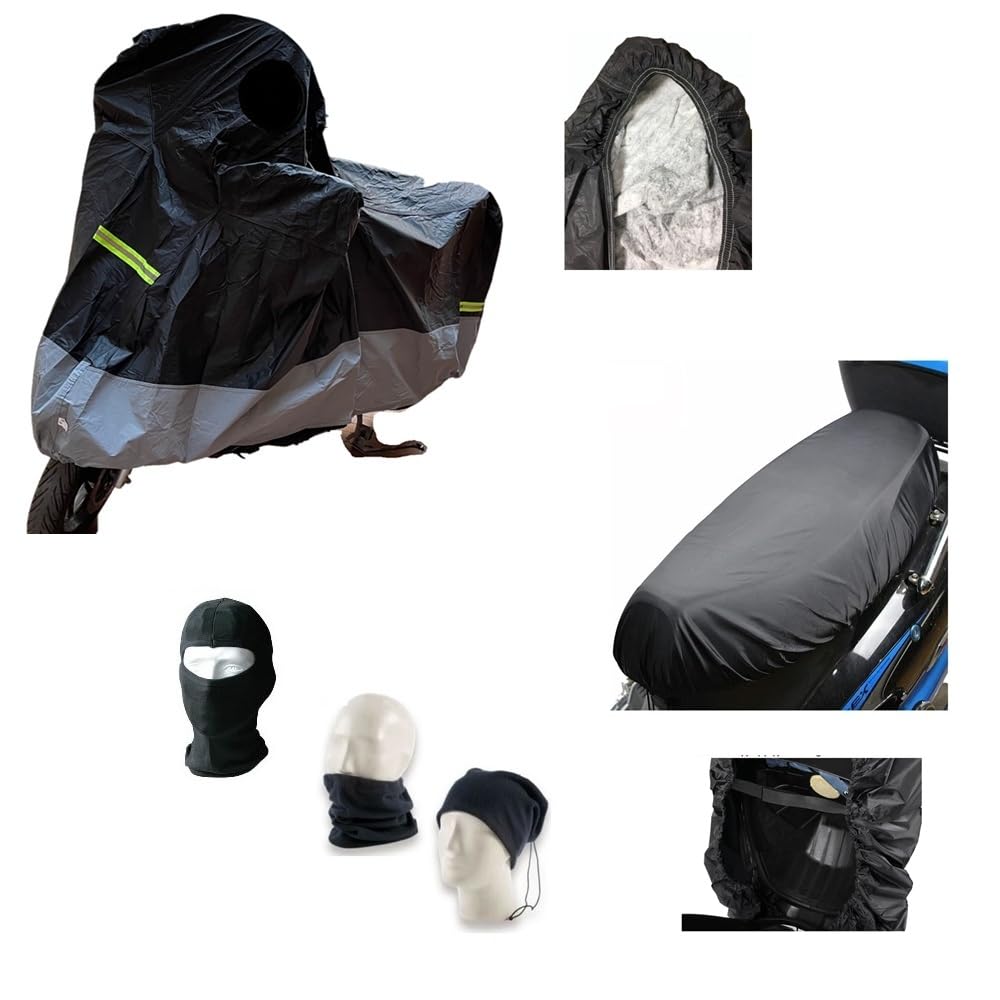 Kit para moto scooter funda cubremoto afelpada impermeable PVC + funda cubresillín de Oxford 75 x 120 cm compatible con Malaguti Madison 125 4T cubierta cubreescúter talla XL 246 x 105 x 127 cm