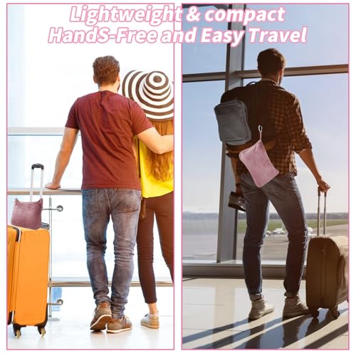 Travel Blanket and Pillow, Ultra Soft 2 in 1 Airplane Blanket with Compact Pillowcase, Luggage Strap, Lightweight Travel Essential, Ideal for Long Flights, Camping, Sunset (Light Pink) - Image 5