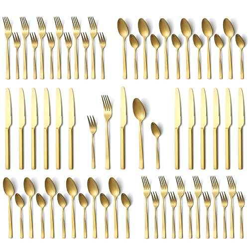 Besteck Set 12 personen, Hunnycook 60 teilig Besteck Gold matt mit Gabeln Löffel Messer, Edelstahl Goldenes Besteck für Hause/Küche/Restaurant,...