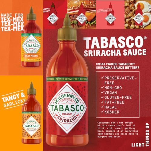 Tabasco Squeeze Scharfe Soße Multipack - Sriracha, Buffalo Sauce und Salsa Picante - Würzige Hot Sauce set mit 3x Easy-To-Squeeze Flaschen von 256ml - Gluten-, konservierungsmittel- und fettfrei