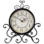 HZDHCLH Vintage Table Clocks for Living Room Bedroom Decor, Silent Decorative Farmhouse Shelf Clock Battery Operated, Small Rustic Mantel Clock with Roman Numerals (Black,11 inch)