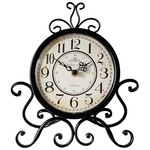 HZDHCLH Vintage Table Clocks for Living Room Bedroom Decor, Silent Decorative Farmhouse Shelf Clock Battery Operated, Small Rustic Mantel Clock with Roman Numerals (Black,11 inch)