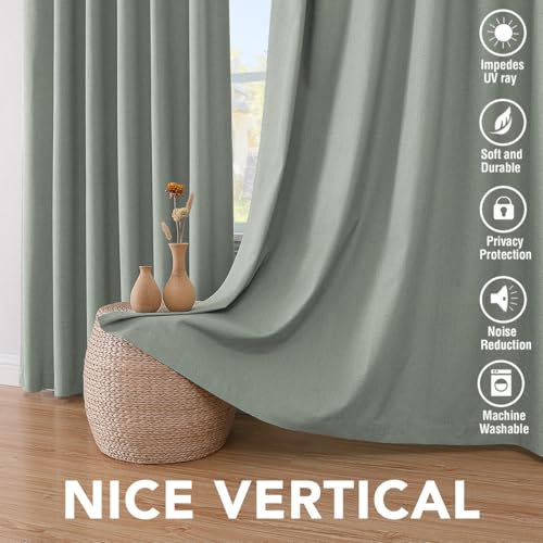 H.VERSAILTEX 100% Blackout Curtains for Bedroom Thermal Insulated Linen Textured Curtains Heat and Full Light Blocking Drapes Living Room Curtains 2 Panel Sets, Green Bay, 52x72 Inch - Thumbnail 7