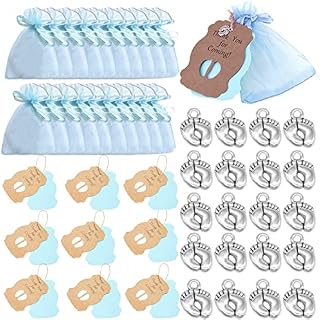 20Sets Baby Shower Gifts for Guests Baby Shower Favours Baby Shower Thank You for Coming Baby Shower Return Gifts 20 Organza Bags 20 Thank You Tags for Boys Girls Christening Souvenir (Blue with Feet)