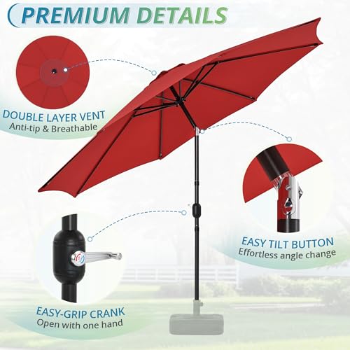 LUE BONA 10FT Outdoor Patio Umbrella, Easy Crank Lift Market Umbrella with Tilt Function, Waterproof Patio Table Umbrella for Deck, Garden, Backyard Parties, and Beach, Bright Red by LUE BONA - Image 6