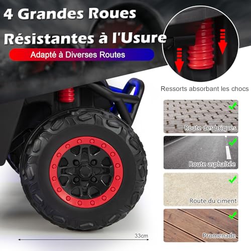 DREAMADE Elektroauto für Kinder, 12 V, 3-8 Jahre, mit Fernbedienung, 2,4 G, elektrisches Quad mit 2 Sitzen, langsamer Start, Soundeffekte, Sicherheitsgurt, Belastung 59 kg, 118 x 74 x 71 cm (rot) – Bild 6