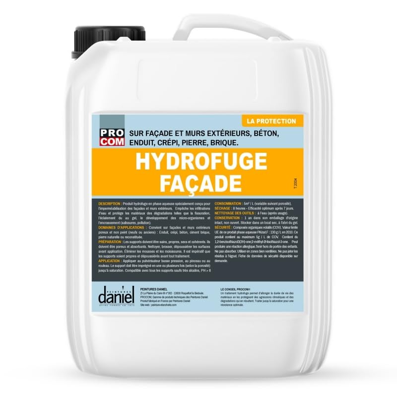 PRO COM Hydrofuge façade incolore, imperméabilisant mur extérieur, pierre, enduit, crépi, ciment, béton, Defender 5 litres