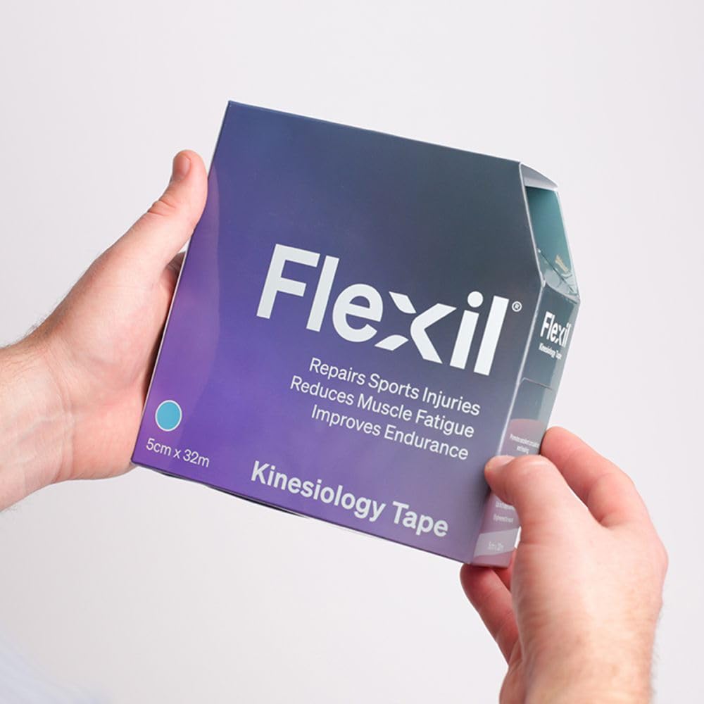 FLEXIL Nastro kinesiologico di alta qualità per sport e recupero, 5 cm x 32 m, supporto atletico per muscoli e ginocchia, con tenuta per 5 giorni, impermeabile, senza lattice, per lesioni e sollievo
