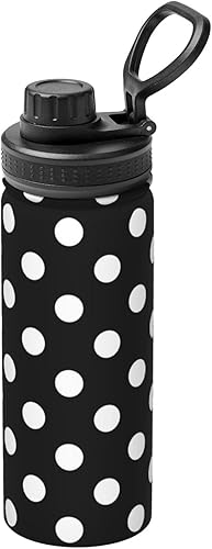 deaokluy Botella de agua con lunares blancos y negros, botellas de agua de acero inoxidable con aislamiento al vacío de 18 onzas para mujeres y
