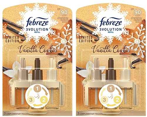 Febreze Ambi Pur 3Volution - Recambios para ambientador enchufable, paquete de dos, 2 unidades de 20 ml, aroma a galleta de vainilla