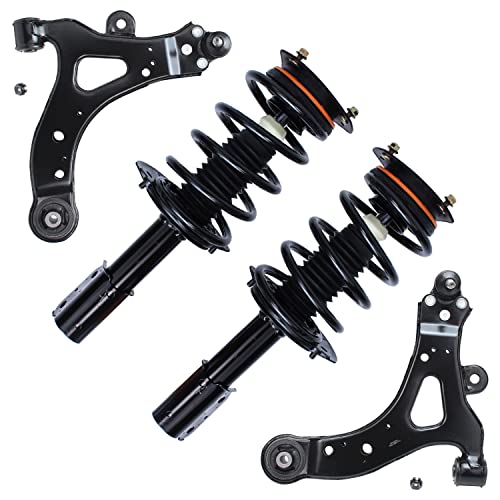 Image of Detroit Axle - 4pc Front End Kit for 2002-2007 Buick Rendezvous, 2001-2005 Pontiac Aztek, 2 Lower Control Arms w /Ball Joint 2 Struts & Coil Spring 2003 2004 Replacement Suspension
