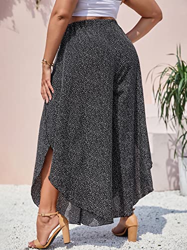 WDIRARA Women's Plus Size Printed Tie Front Wide Leg Pants Asymmetrical Hem Pants2