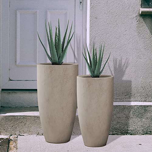 Kante 31.4" And 23.6" H Weathered Concrete Finish Concrete Tall Planters Large Outdoor Indoor Decorative Plant Pots With Drainage Hole And Rubber Plug, Modern Tapered Style For Home And Garden #TOP6