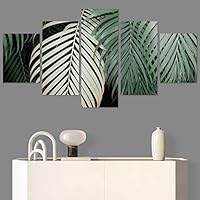 SIGNWIN 5 Panel Canvas Wall Art Modern Art Decorative Elements Expressive Leaves Multicolor Patterns Photography for Home Decorations Ready to Hang - 60