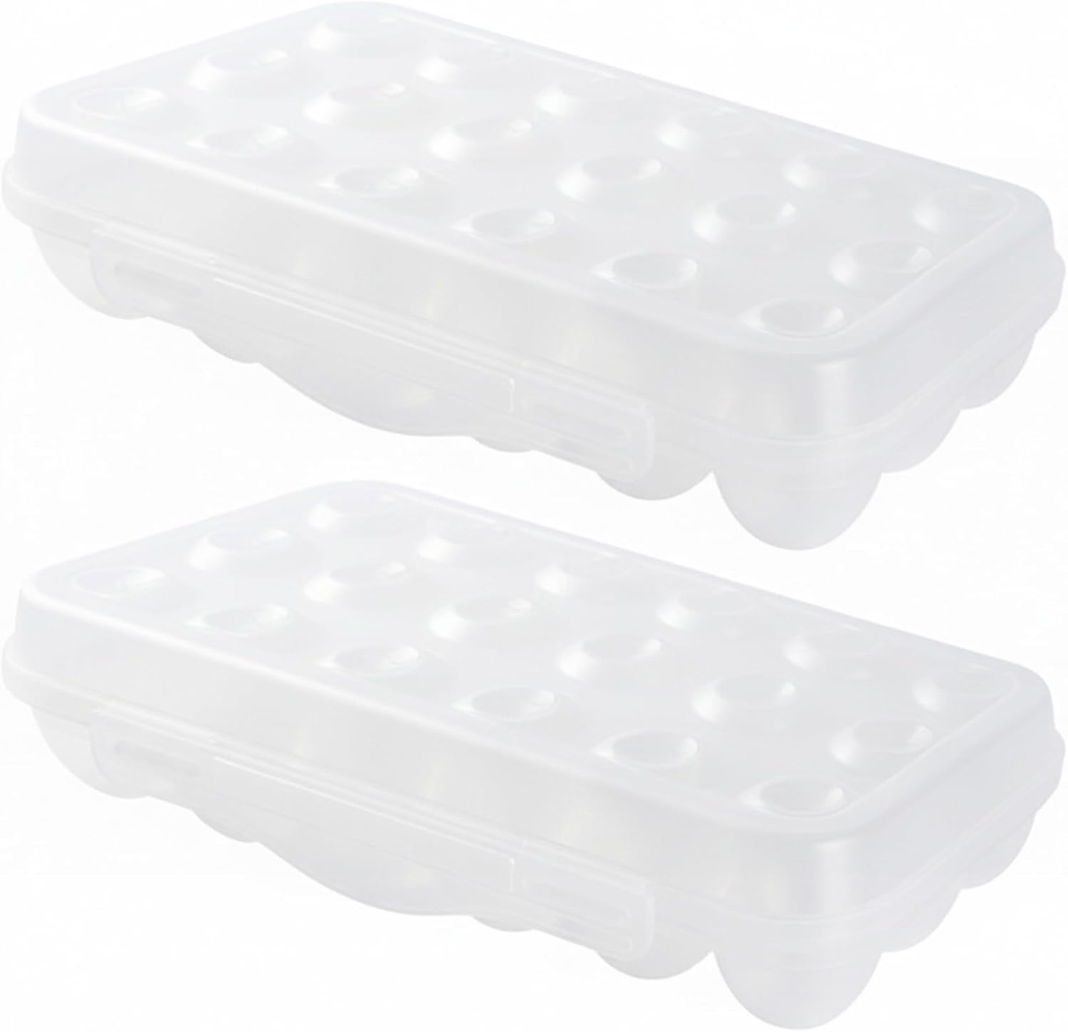 2-Pack 18-Grid Plastic Egg Carton, Clear Fridge Egg Storage with Locking Lid, Stackable Holder for Refrigerator ;1