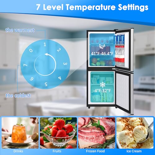 Image of Compact Refrigerator with Freezer, 4.5 Cu. Ft. 2-Door Dorm Fridge with Adjustable 7-Level Thermostat, Small Refrigerator with Freezer for Home, RV, Apartment, Office, Silver