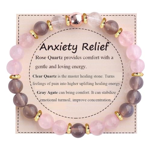 KSQS Healing Stone Bead Bracelet for Women, Natural Gemstones Balance Protection Bracelet, Spiritual Crystal Beads Bracelet Anxiety Relief with Meaning Card