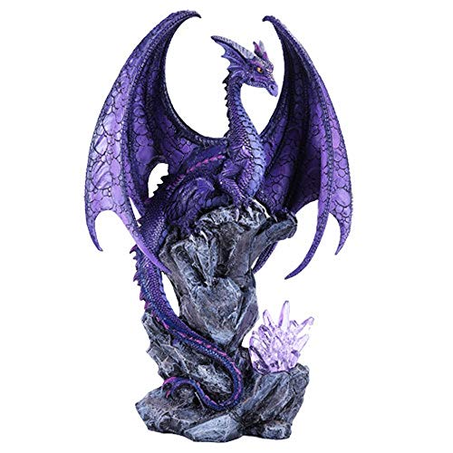 Pacific Giftware Large Winged Purple Dragon with LED Light Purple Crystal Rock 18' h