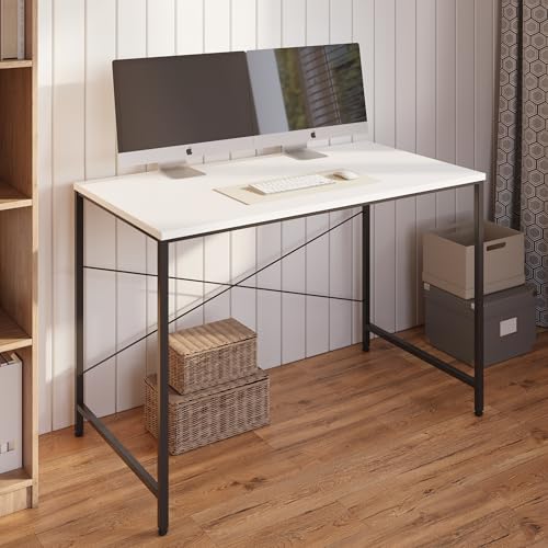 Image of FURLAY Slate Office Desk and Study Table | 1 Year Warranty | Metal and Century Engineered Wood Desk for Adults & Students | DIY (White, 91 x 45 cm)