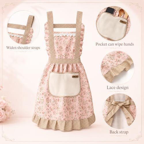 Image of PUJI 1 Pcs Women Kitchen Apron with Hand Wipe Pockts, Big Pocket,Hand-wiping, Waterproof for Cooking Baking,Center Pocket Hand Towel Women and Men (1 Pcs)