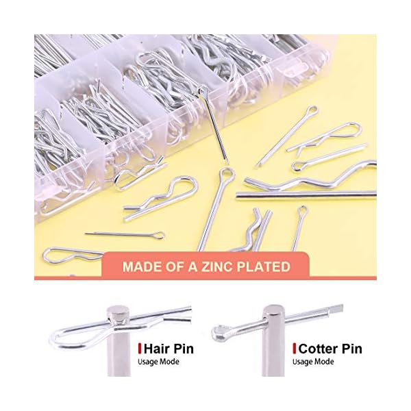 Hilitchi 300 Stück 12 Größen verzinkter Stahl Splinte Haarspangen und R Clips Verschluss Sortiment Kit für… – Bild 4