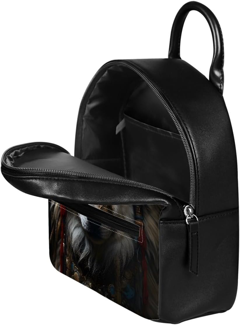 White Wolf Print Mini Backpack for Boys Teens Child Leather Casual Rucksack Top-Handle Bag Shoulder Bags,Native American Wolf