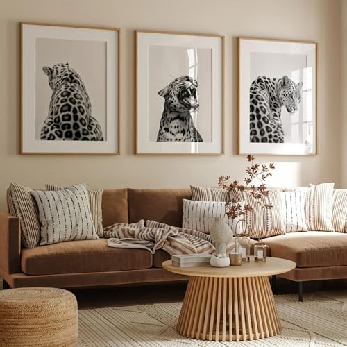 BeiYiHo 3 Affiche Leopard Noir et Blanc Poster Guepard Tableau Decoration Murale Salon Affiche Poster Mural Art Moderne Impression sur Toile Deco Chambre Ado Adulte...