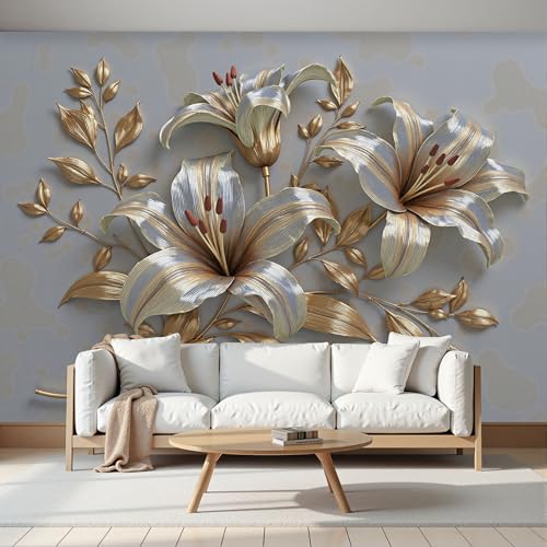 Mural Papel Pintado 3D Foto Mural Relieve Metal Floral Tv Fondo Pintura de Pared Decoración Fotomural Sala de Estar Pared Papel Tapiz Seda-250Anx175Al cm