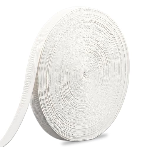 50m Ruban à Chevrons en Coton Sergé, 20mm Large Blanc Coton Sergé Ruban, Rouleau de Sangles de Coton à Chevrons, pour Couture, Loisirs Créatifs, Emballage de Cadeaux