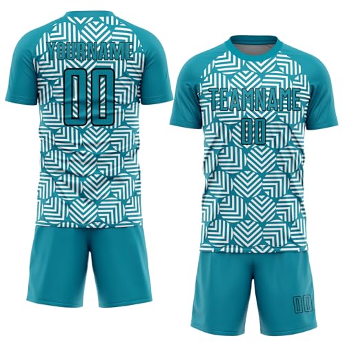 Generic Custom Soccer Jerseys for Men Women Kids Youth, Teal and Black Personalized Soccer Jersey Printed Name Number Logo Mens Clothing